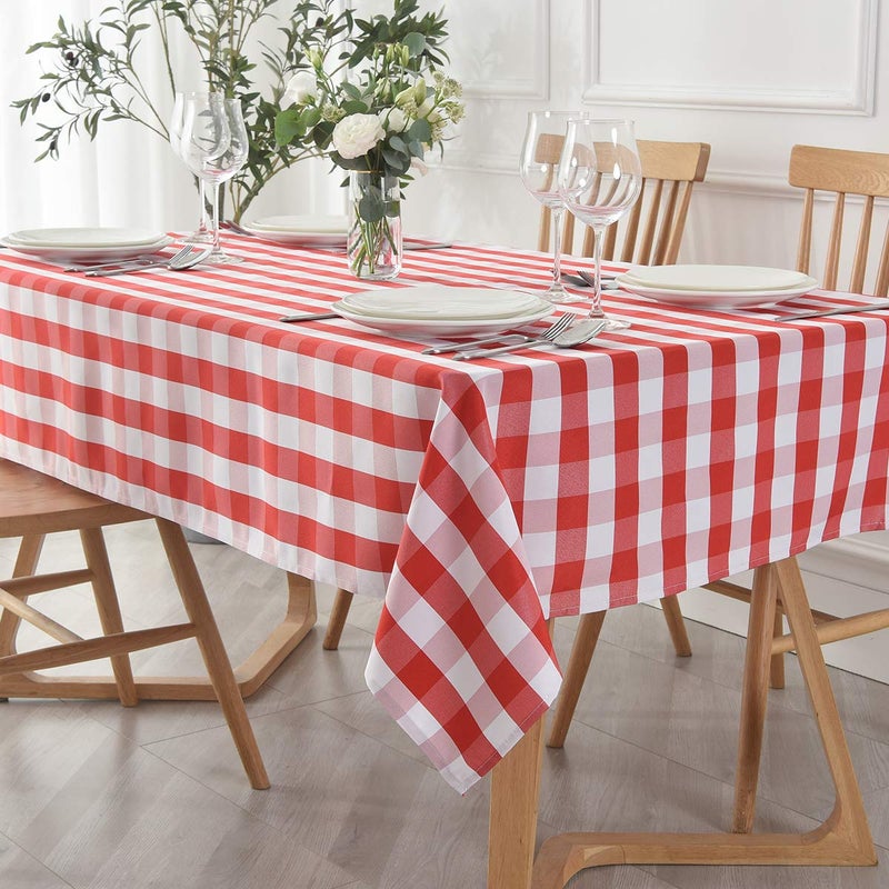 maxmill Checkered Rectangular Tablecloth Water Resistance Antiwrinkle Spillproof Heavy Weight Soft Gingham Plaid Table Cloth for Buffet Banquet Parties Holiday Dinner, 60 x 104 Inch Red and White - Image 2